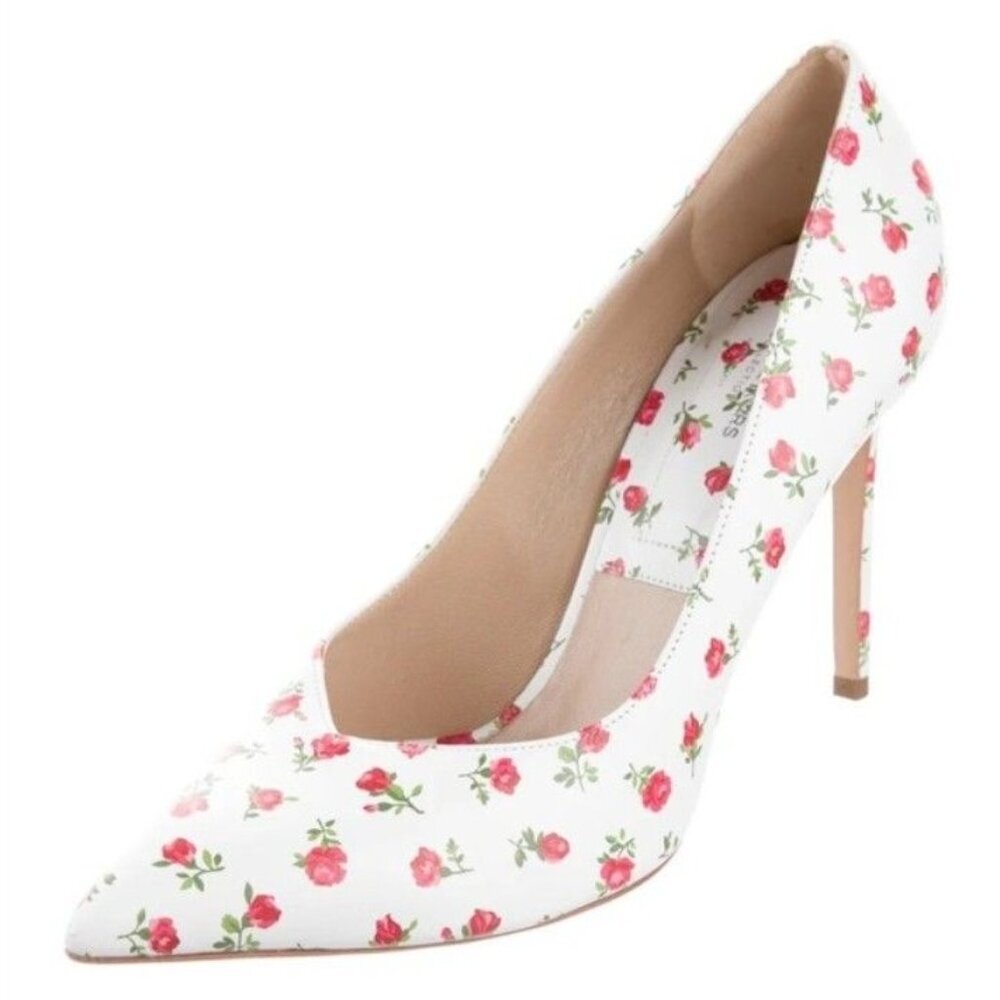 NEW MICHAEL KORS COLLECTION Muse Rose Printed Leather Pump White Red IT 40 US 10